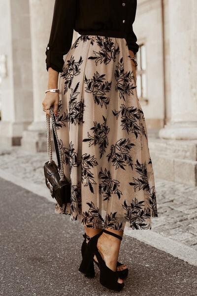 Embroidered High Waist Maxi Skirt - Browngold Fashion