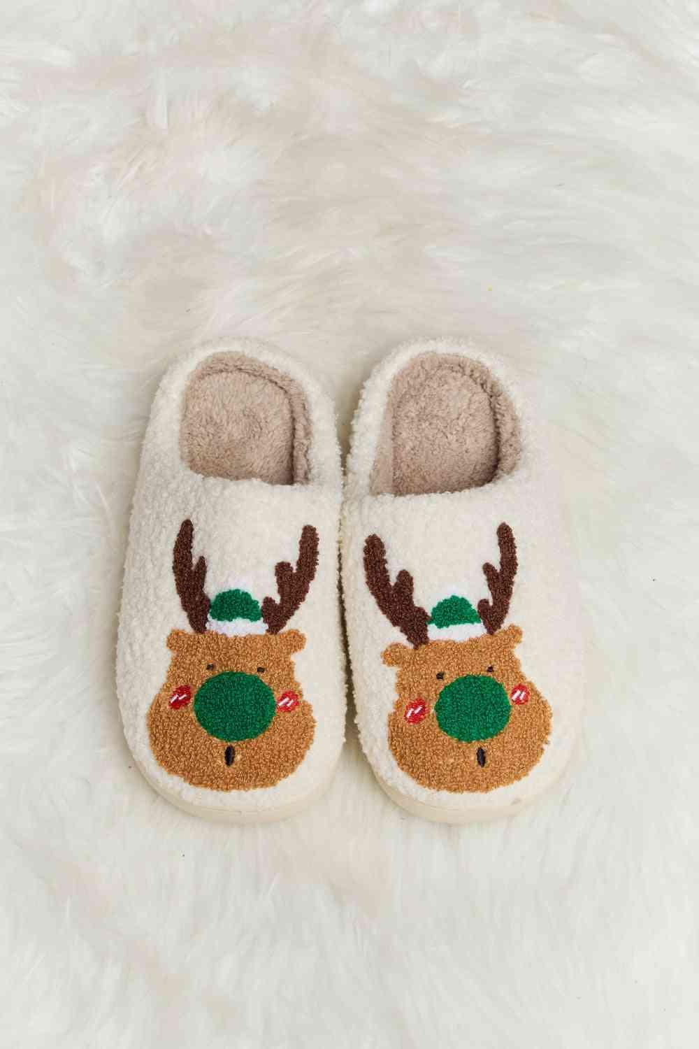 Melody Rudolph Print Plush Slide Slippers - Browngold Fashion