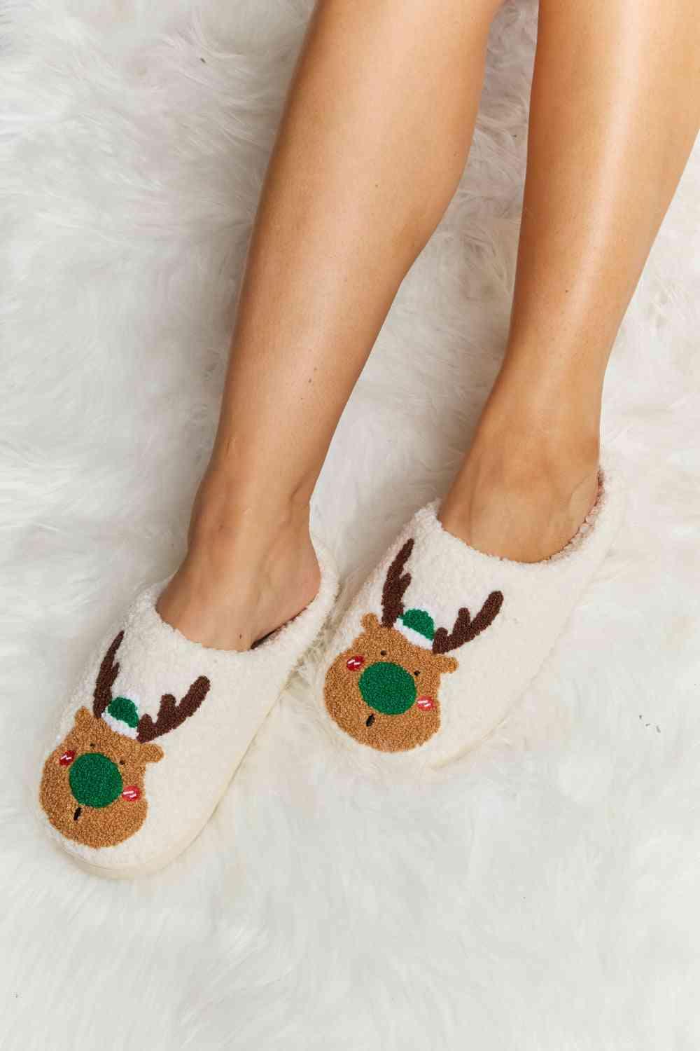 Melody Rudolph Print Plush Slide Slippers - Browngold Fashion