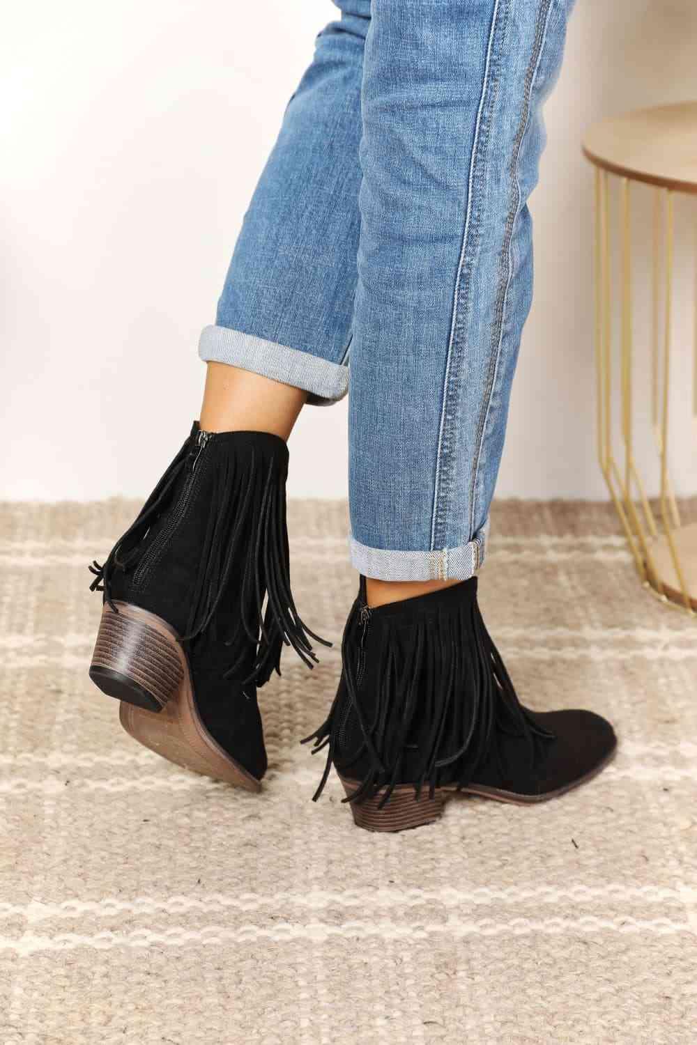 Legend Women's Fringe Cowboy Western Ankle Boots - Browngold Fashion