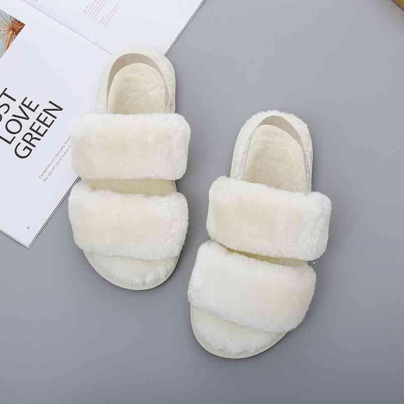 Faux Fur Open Toe Slippers - Browngold Fashion