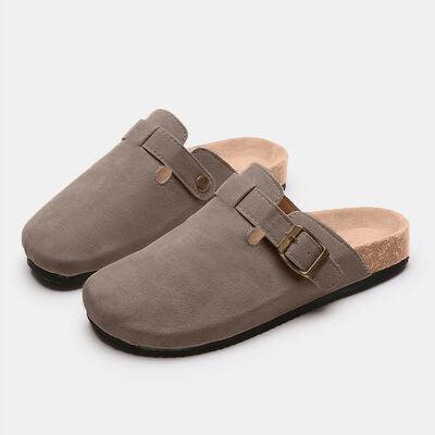 Suede Closed Toe Buckle Slide - Browngold Fashion