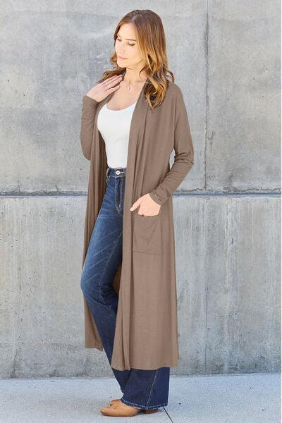 Basic Bae Full Size Open Front Long Sleeve Cover Up - Browngold Fashion