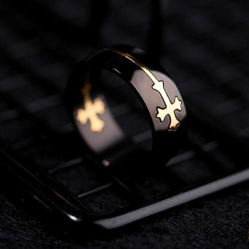 Cross Titanium Steel Ring - Browngold Fashion