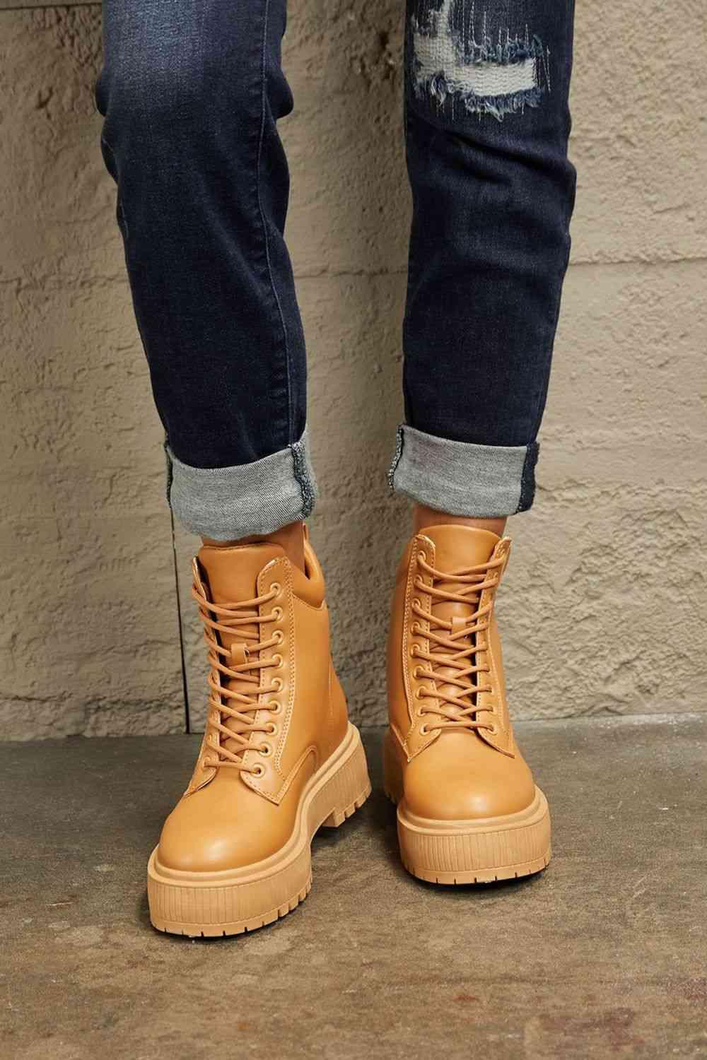 East Lion Corp Platform Combat Boots - Browngold Fashion