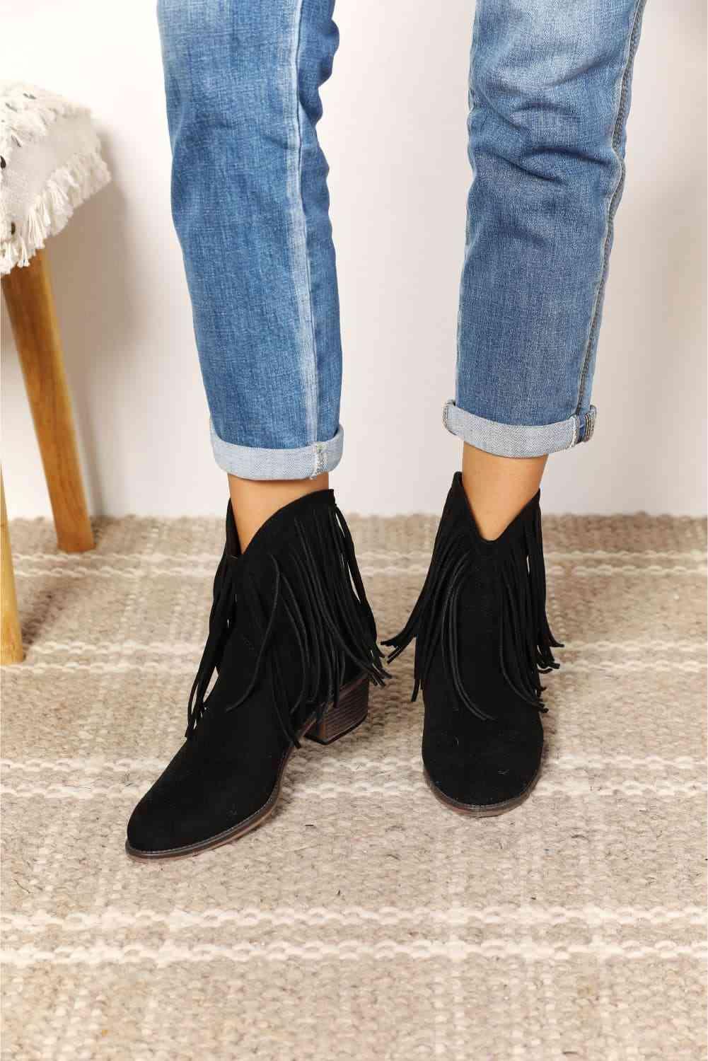 Legend Women's Fringe Cowboy Western Ankle Boots - Browngold Fashion