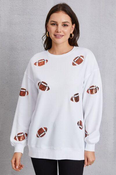 Football Sequin Patch Long Sleeve Sweatshirt - Browngold Fashion