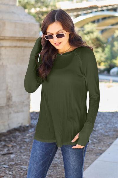 Basic Bae Full Size Round Neck Long Sleeve T-Shirt - Browngold Fashion