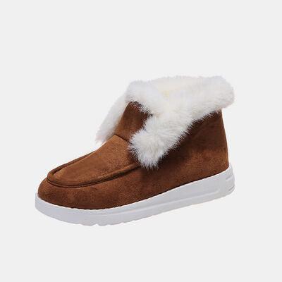 Furry Suede Snow Boots - Browngold Fashion