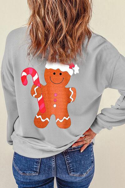 Gingerbread Round Neck Dropped Shoulder Sweatshirt - Browngold Fashion