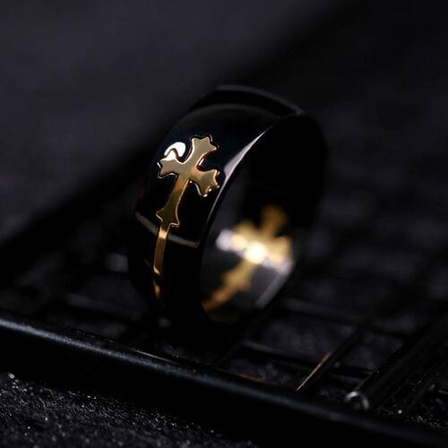 Cross Titanium Steel Ring - Browngold Fashion