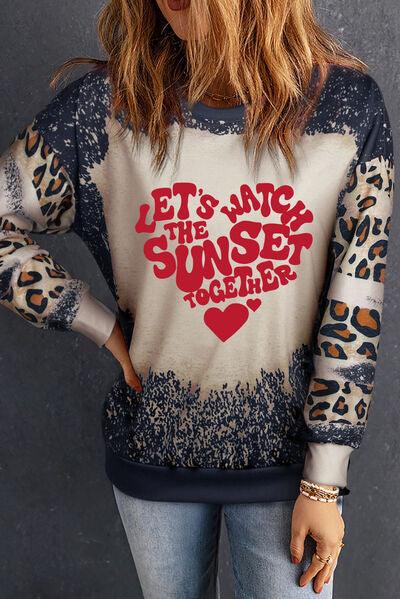 LET'S WATCH THE SUNSET TOGETHER Leopard Round Neck Sweatshirt - Browngold Fashion