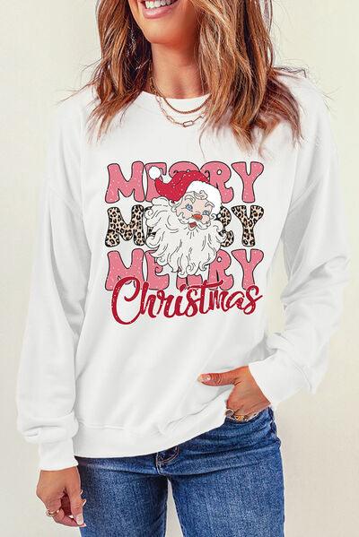 MERRY CHRISTMAS Round Neck Dropped Shoulder Sweatshirt - Browngold Fashion