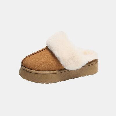 Center-Seam Furry Chunky Platform Slippers - Browngold Fashion