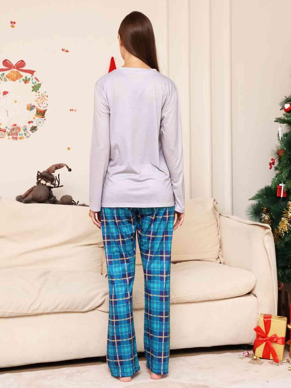 Full Size Rudolph Graphic Long Sleeve Top and Plaid Pants Set - Browngold Fashion