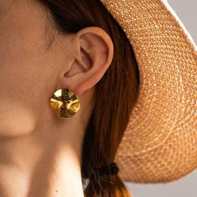 Geometric Pleated 18K Gold-Plated Stud Earrings - Browngold Fashion