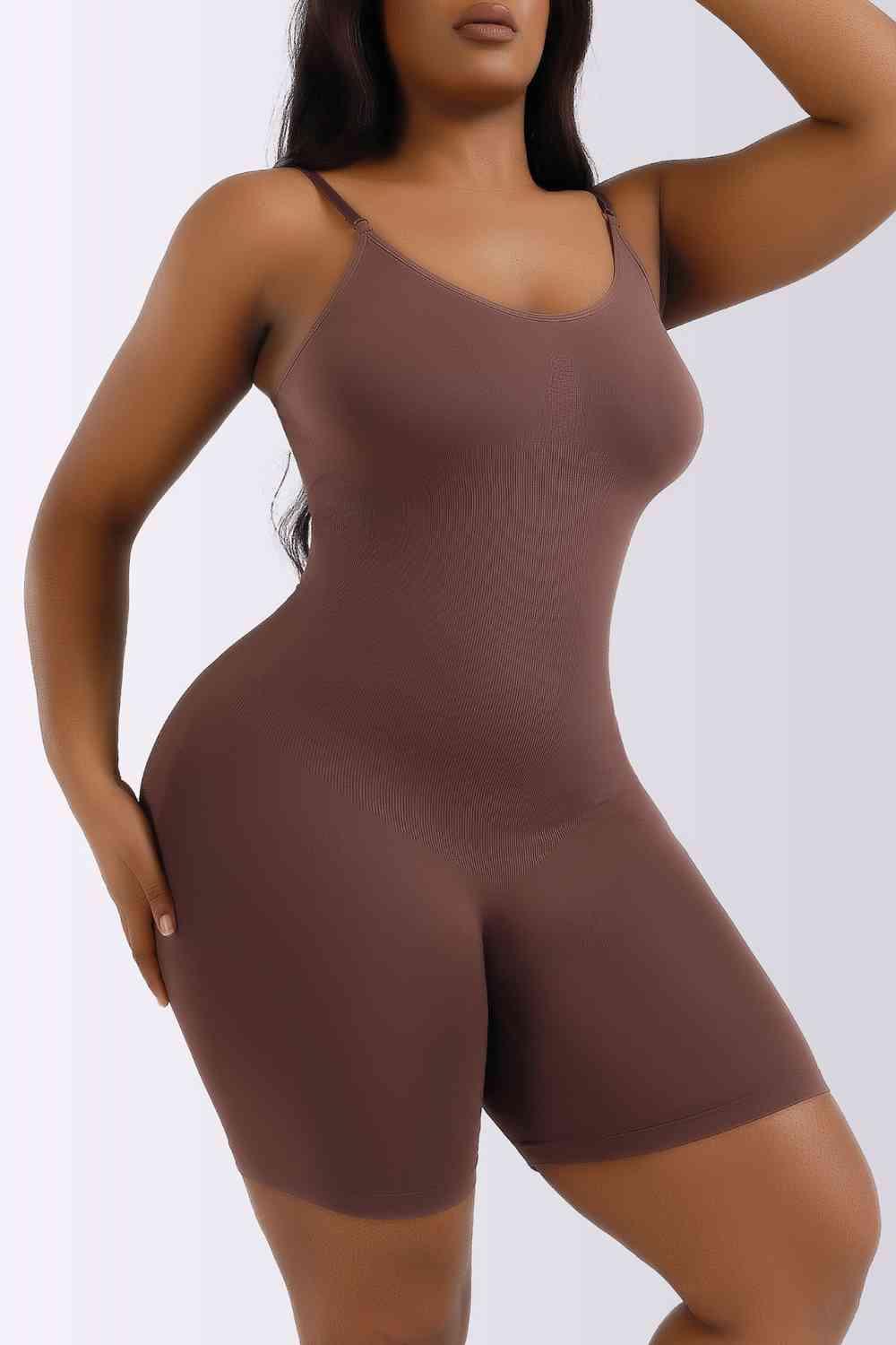 Spaghetti Strap Shaping Romper - Browngold Fashion