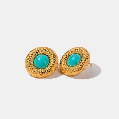 Artificial Turquoise Stainless Steel Gold-Plated Earrings - Browngold Fashion