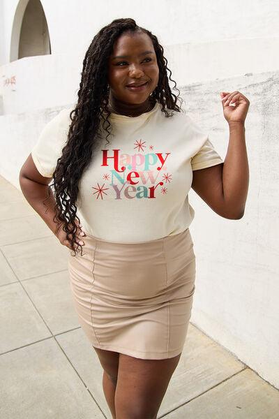 Simply Love Full Size HAPPY NEW YEAR Short Sleeve T-Shirt - Browngold Fashion