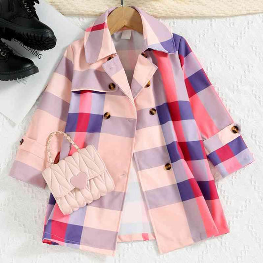 Plaid Lapel Collar Long Sleeve Coat - Browngold Fashion