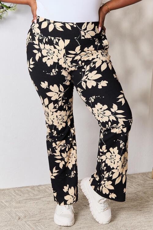 Heimish Full Size High Waist Floral Flare Pants - Browngold Fashion