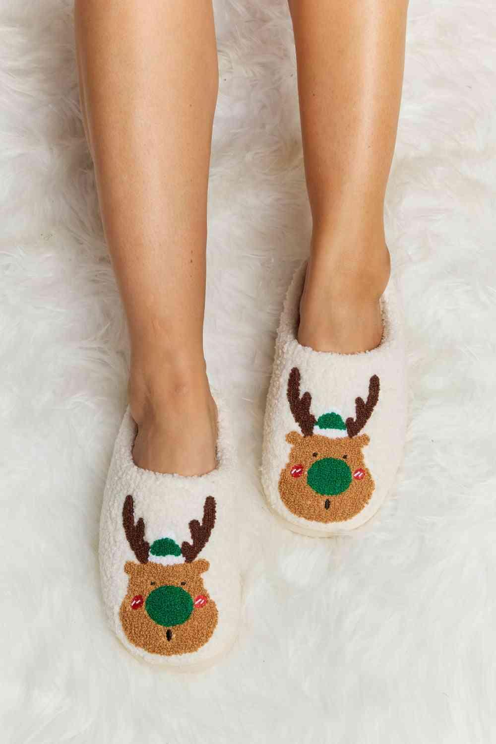 Melody Rudolph Print Plush Slide Slippers - Browngold Fashion