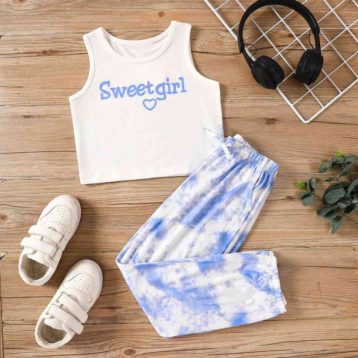 SWEET GIRL Tank and Tie-Dye Joggers Set - Browngold Fashion