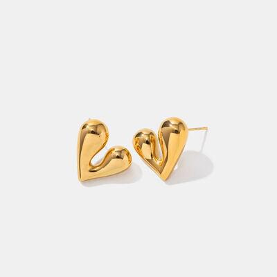 Heart Shape Stainless Steel Stud Earrings - Browngold Fashion