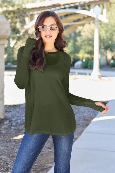 Basic Bae Full Size Round Neck Long Sleeve T-Shirt - Browngold Fashion