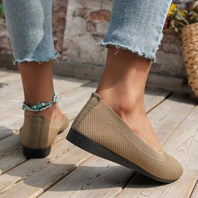 Round Toe Knit Ballet Flats - Browngold Fashion