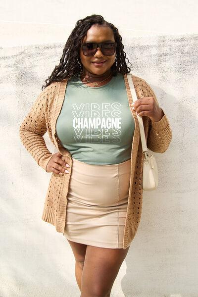 Simply Love Full Size CHAMPAGNE VIBES Round Neck T-Shirt - Browngold Fashion