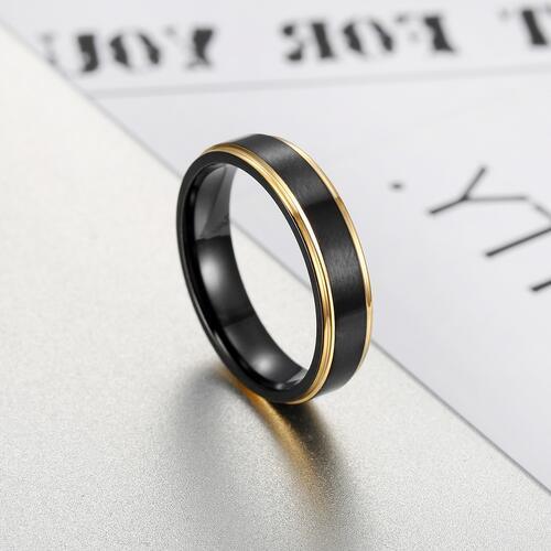 Contrast Titanium Steel Ring - Browngold Fashion