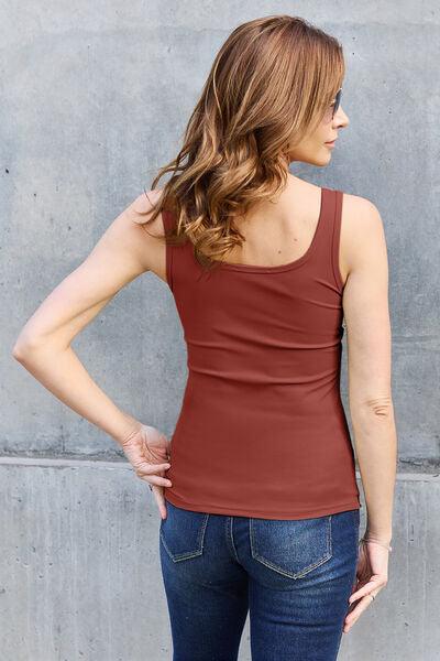 Basic Bae Full Size Square Neck Wide Strap Tank - Browngold Fashion