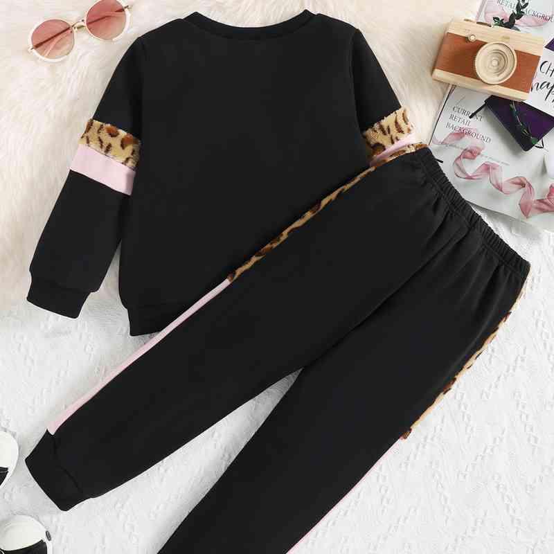 Color Block Round Neck Long Sleeve Top and Long Pants Set - Browngold Fashion