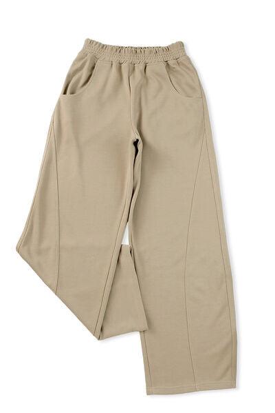 Elastic Waist Sweatpants with Pockets - Browngold Fashion