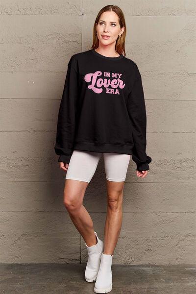 Simply Love Full Size IN MY LOVER ERA Round Neck Sweatshirt - Browngold Fashion