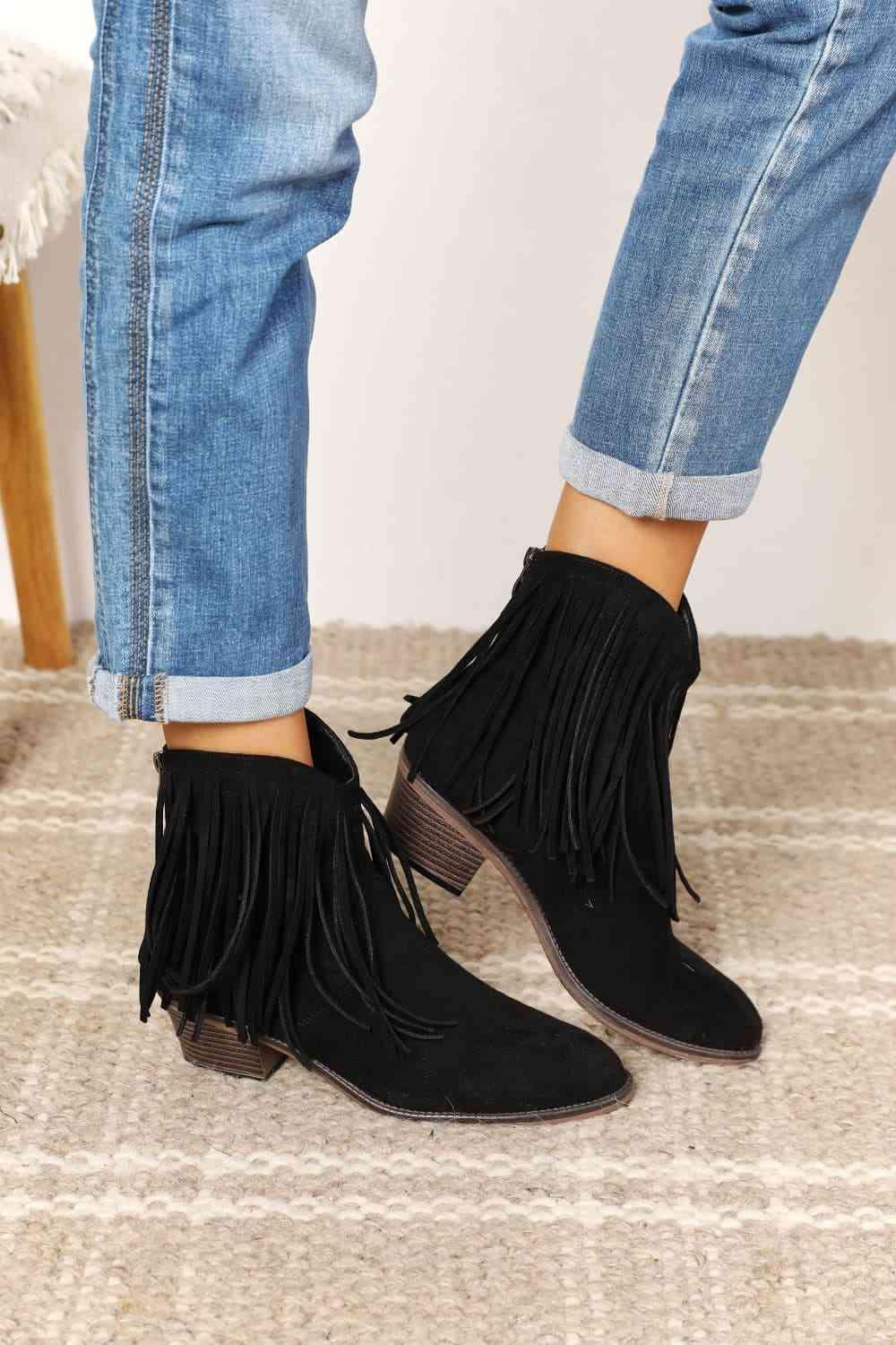 Legend Women's Fringe Cowboy Western Ankle Boots - Browngold Fashion