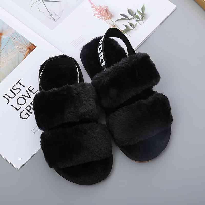 Faux Fur Open Toe Slippers - Browngold Fashion