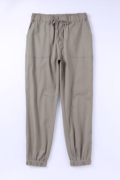 Drawstring Side Zip Joggers - Browngold Fashion