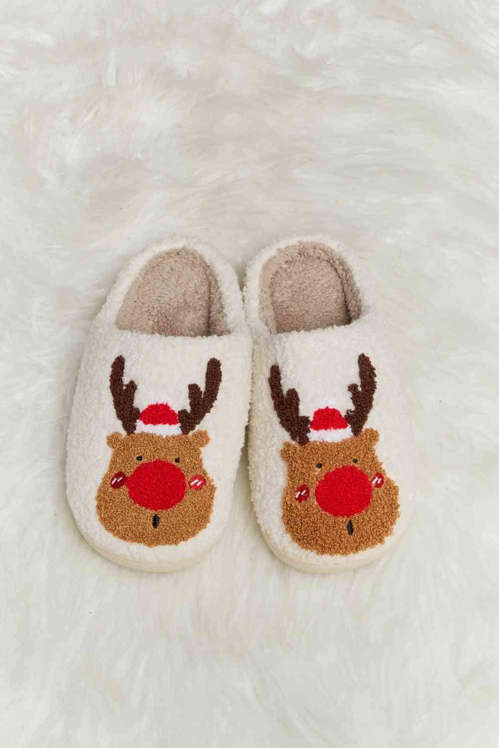 Melody Rudolph Print Plush Slide Slippers - Browngold Fashion