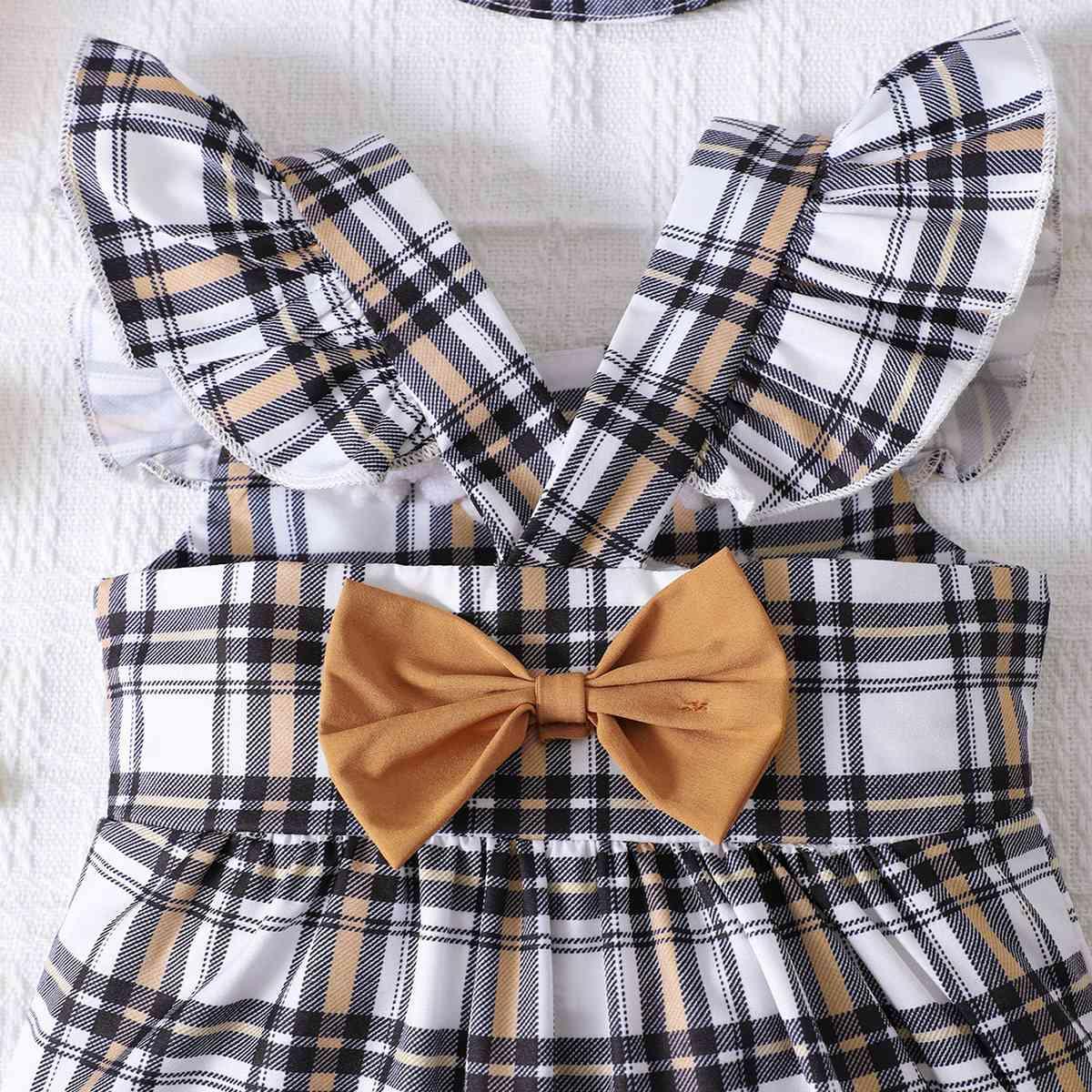 Plaid Square Neck Bow Detail Jumpsuit - Browngold Fashion