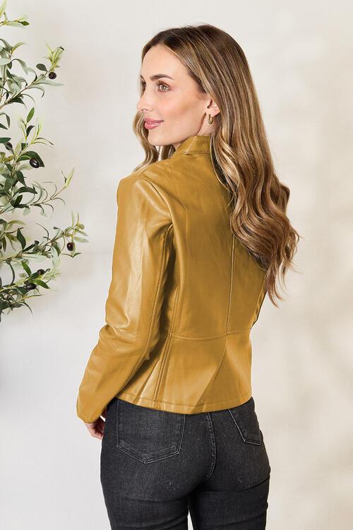 Mock Neck Zip Up Jacket - Browngold Fashion