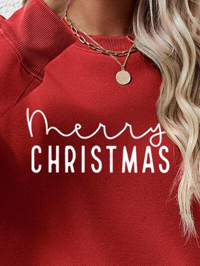 MERRY CHRISTMAS Dropped Shoulder Sweatshirt - Browngold Fashion