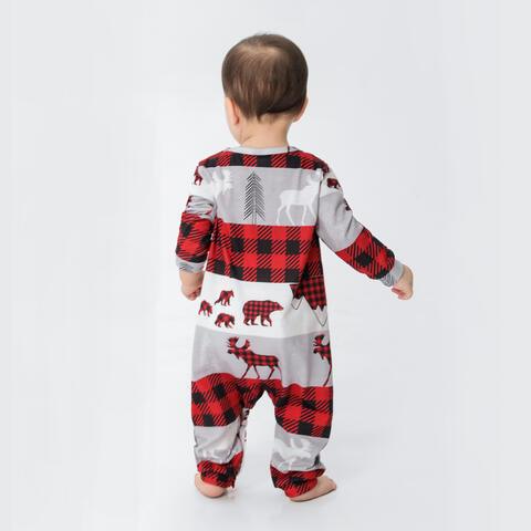 Baby Reindeer & Plaid Round Neck Jumpsuit - Browngold Fashion