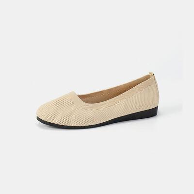 Round Toe Knit Ballet Flats - Browngold Fashion