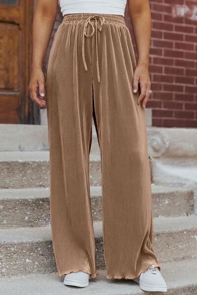 Tied Wide Leg Pants - Browngold Fashion