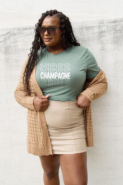 Simply Love Full Size CHAMPAGNE VIBES Round Neck T-Shirt - Browngold Fashion