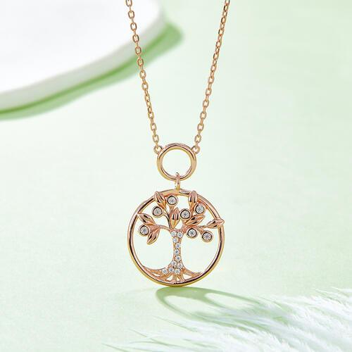 Moissanite 925 Sterling Silver Tree Of Life Pendant Necklace - Browngold Fashion