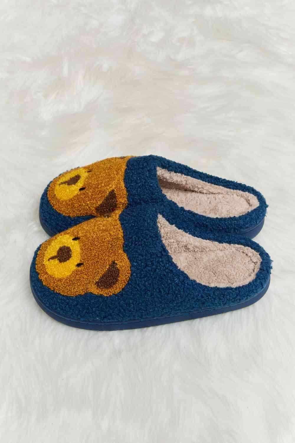 Melody Teddy Bear Print Plush Slide Slippers - Browngold Fashion