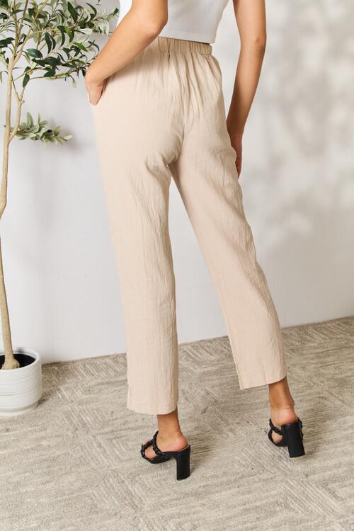 Double Take Pull-On Pants with Pockets - Browngold Fashion